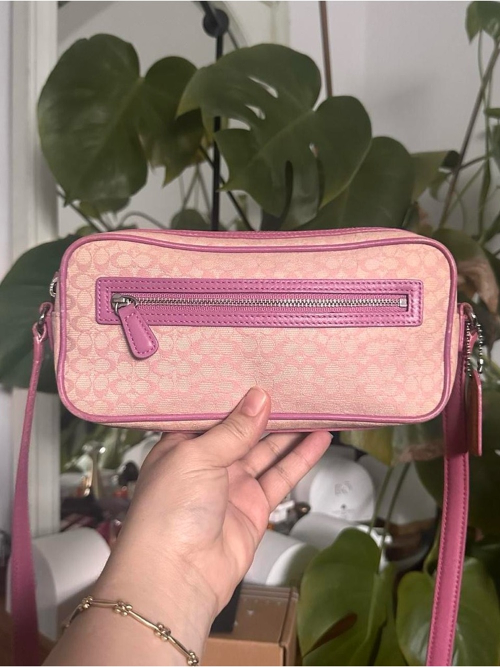 Y2k vintage Coach Pink Signature Canvas Crossbody